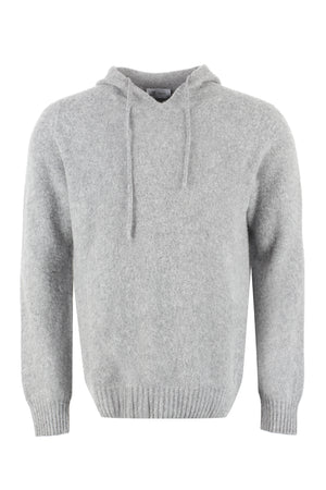 THE (ALPHABET) Grey Knit Hoodie for Men