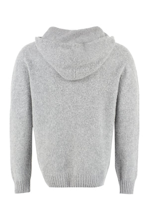 THE (ALPHABET) Grey Knit Hoodie for Men