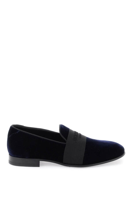 JIMMY CHOO Designer Velvet Loafers with Embroidered Logo for Men