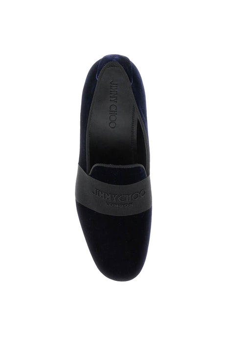 JIMMY CHOO Designer Velvet Loafers with Embroidered Logo for Men