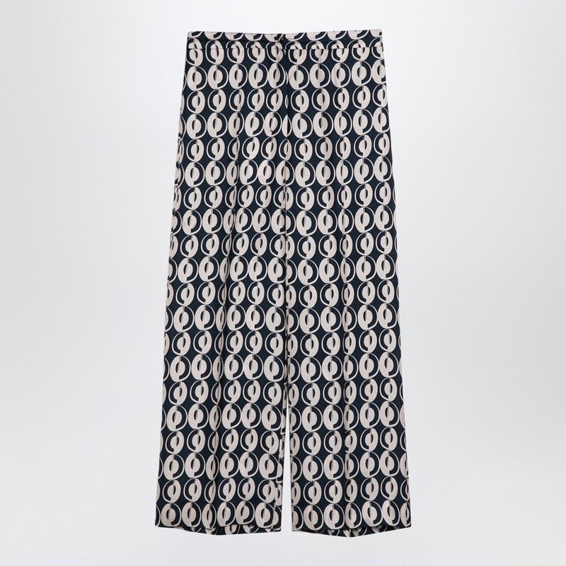 MAX MARA Elegant Blue Silk Patterned Trousers with Belt