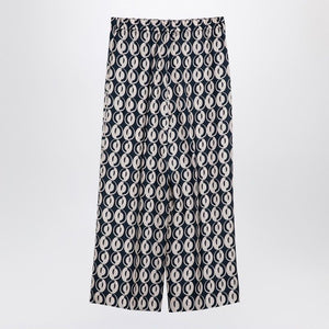 MAX MARA Elegant Blue Silk Patterned Trousers with Belt