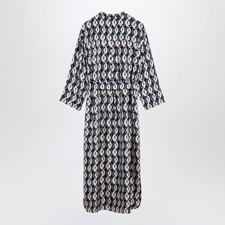 MAX MARA Elegant Geometric Silk Long Dress with Waistband