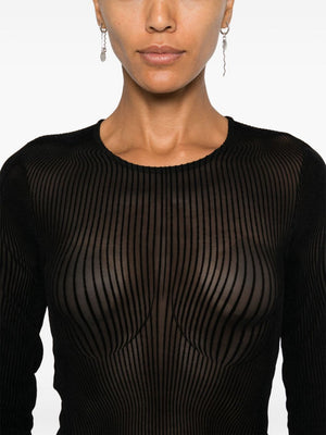 JEAN PAUL GAULTIER Morphing Pinstripes Top - Women's Long Sleeve Semi-Sheer Fashion Top