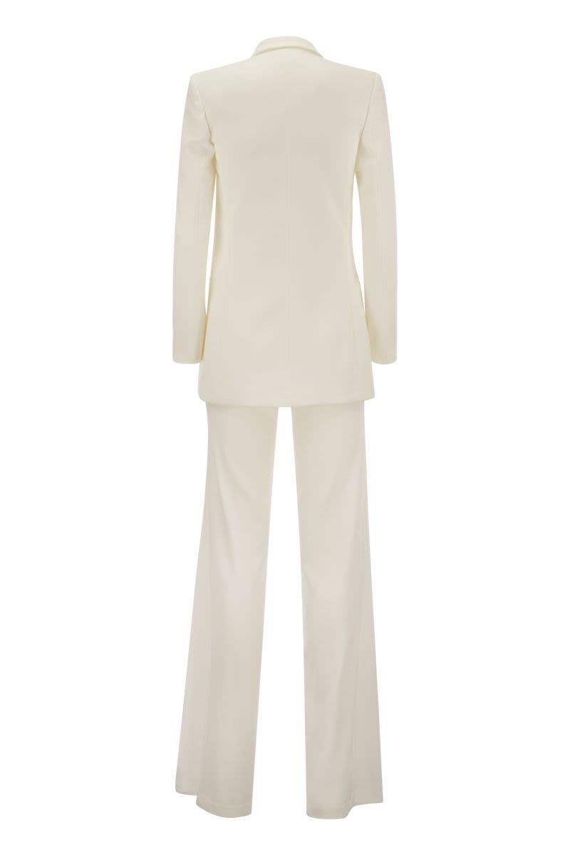 ELISABETTA FRANCHI White Crepe Jacket and Trousers Suit for Women - Flared Legs, Monogram Lining, Invisible Zip