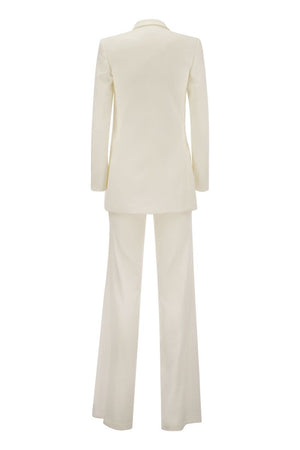 ELISABETTA FRANCHI White Crepe Jacket and Trousers Suit for Women - Flared Legs, Monogram Lining, Invisible Zip