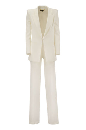 經典白色紡織夾克和褲子套裝（女款）- SS24