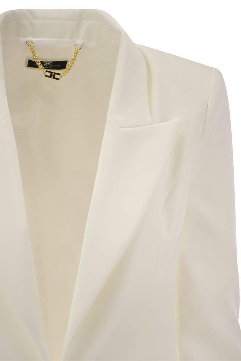 ELISABETTA FRANCHI White Crepe Jacket and Trousers Suit for Women - Flared Legs, Monogram Lining, Invisible Zip