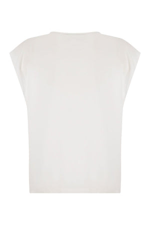 FABIANA FILIPPI Contemporary Short-Sleeved Diamond Thread Top in Stretch Sandlé Fabric