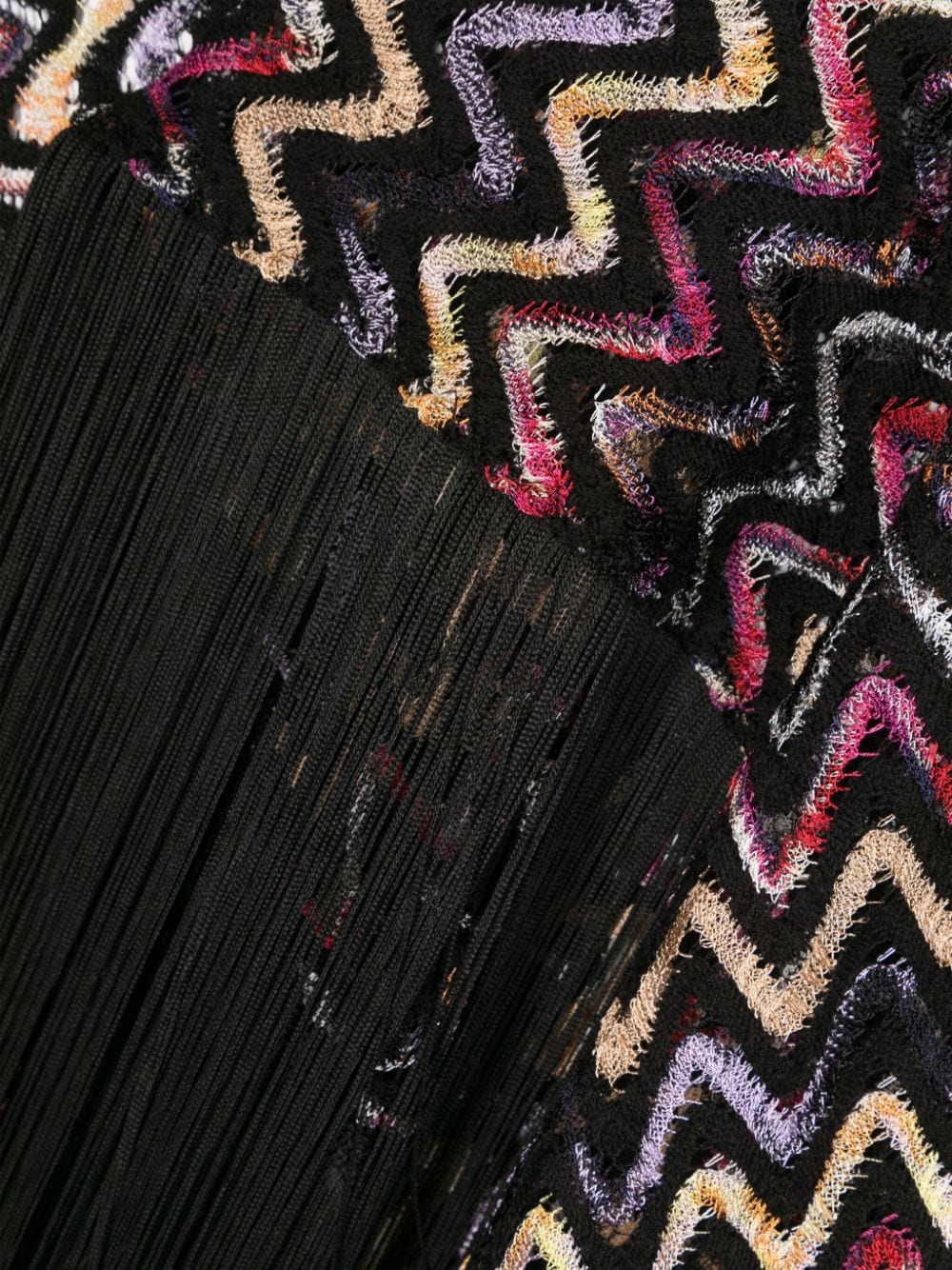 Black Multicolor Wool Blend Scarf - Signature Zigzag Design