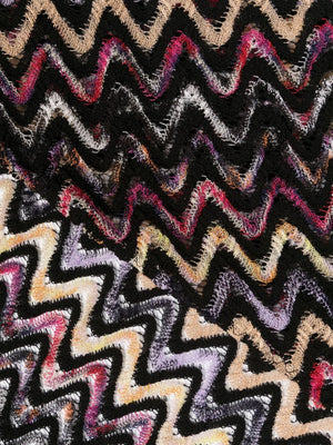 Black Multicolor Wool Blend Scarf - Signature Zigzag Design