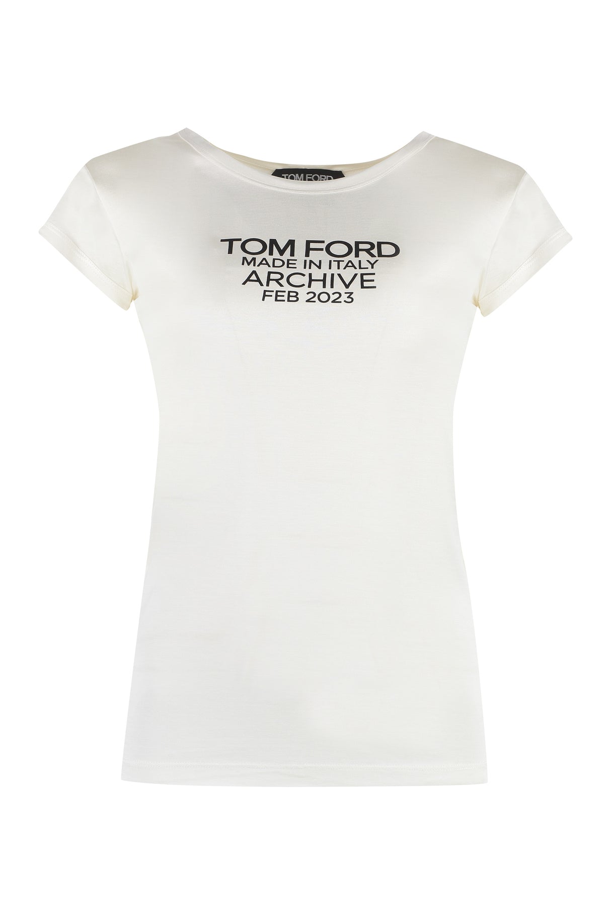 TOM FORD Ivory Silk T-Shirt with Front Print for Women