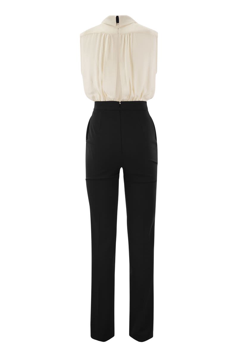 ELISABETTA FRANCHI Stylish Black Viscose and Crepe Combination Suit with Detachable Tie