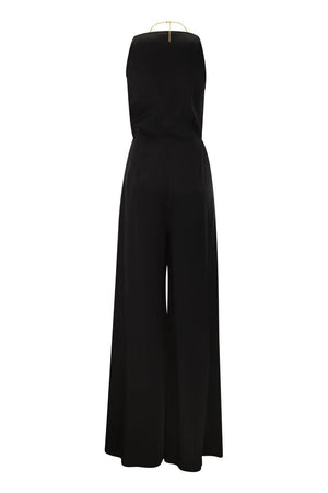 ELISABETTA FRANCHI Pearl Fluid Crepe Jumpsuit with Gold Bra Accessory