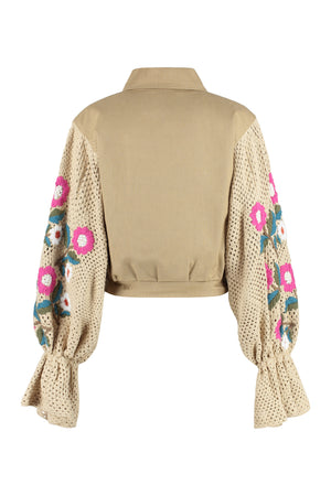 TULIZÉ Beige Embroidered Floral Cotton Jacket for Women
