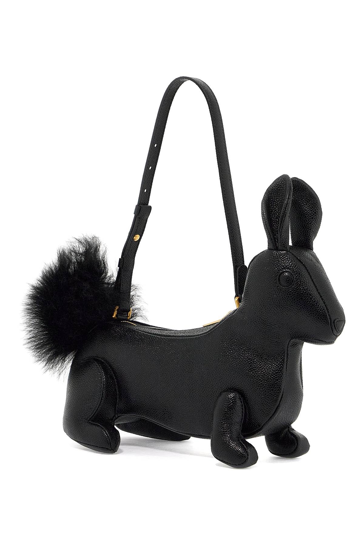 THOM BROWNE The Rabbit Baguette Handbag - Hammered Leather, Fur Tail, Tricolor Ribbon