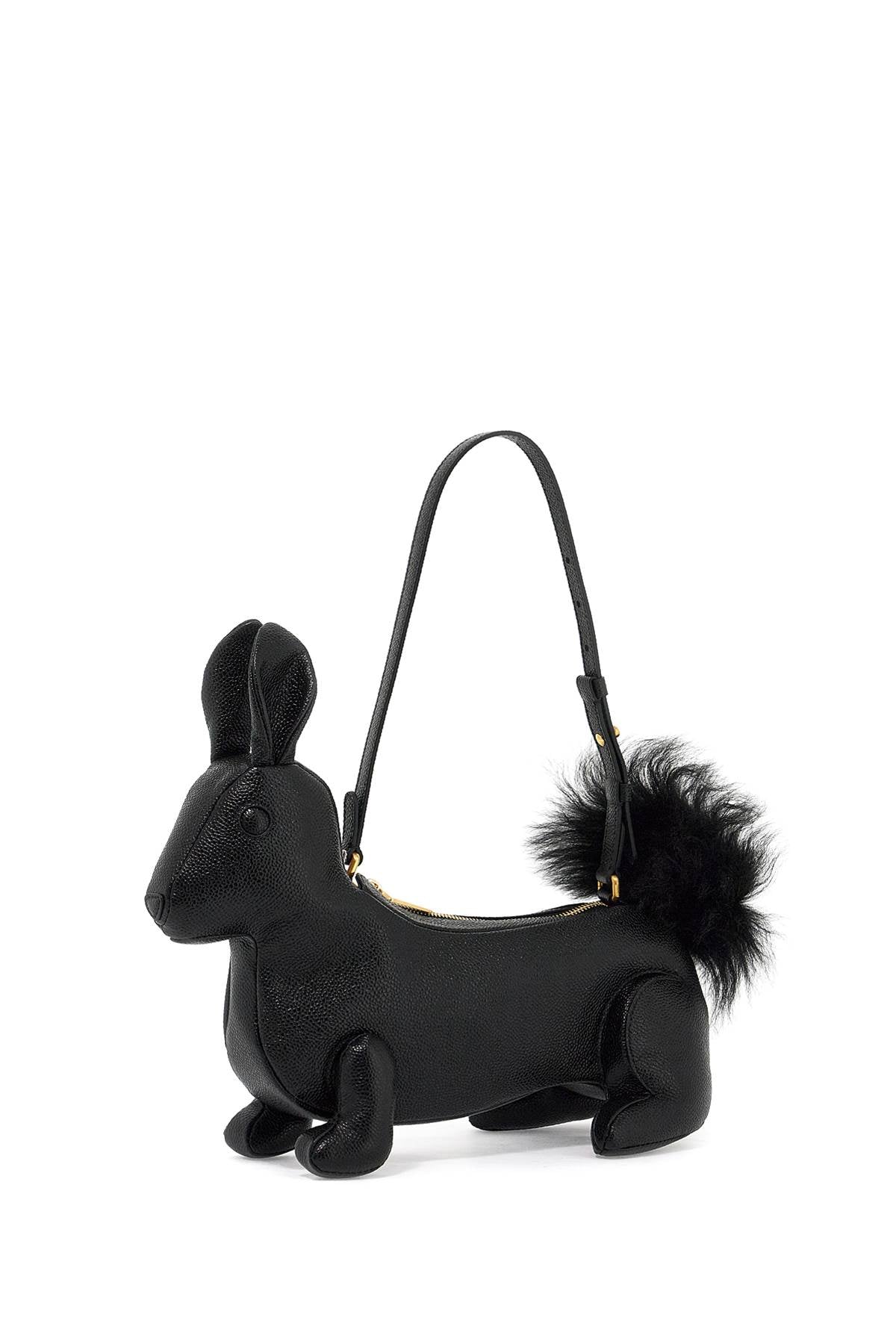 THOM BROWNE The Rabbit Baguette Handbag - Hammered Leather, Fur Tail, Tricolor Ribbon