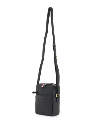 THOM BROWNE Vertical Camera Men's Handbag in Black Grained Leather with Iconic 4-Bar Detail