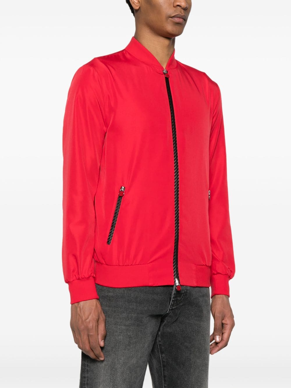 KITON Crimson Red Zipped Bomber Jacket for Men