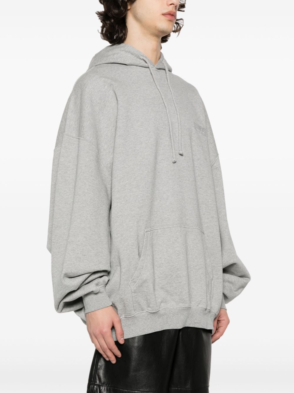 VETEMENTS Light Grey Cotton Blend Hoodie with Embroidered Logo and French Terry Lining