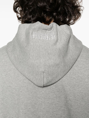 Light Grey Cotton Blend Hoodie with Embroidered Logo and French Terry Lining