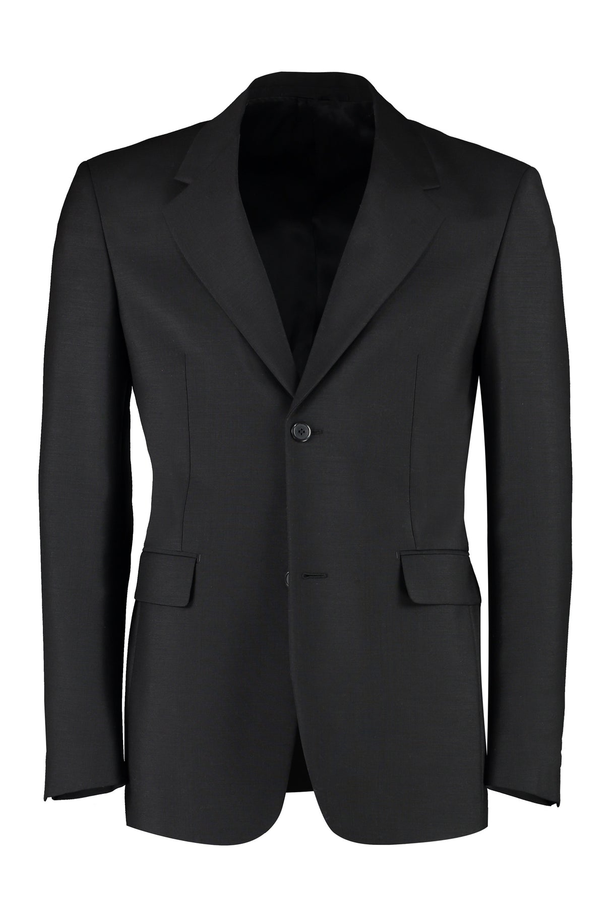 Men's Padded Shoulders Wool and Mohair Blazer - Black