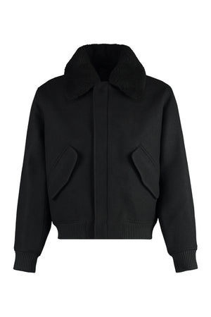 AMI PARIS Men's Black Wool Bomber Jacket with Removable Shearling Collar