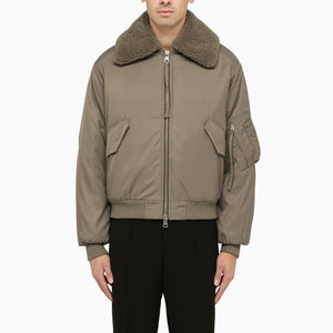 AMI PARIS FW23 Men's Taupe Bomber Jacket - Shearling Collar, Zip Fastening, and Multiple Pockets