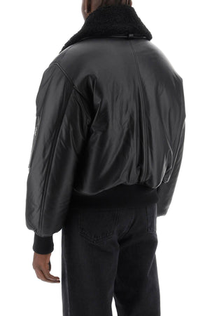 AMI PARIS Men's Black Leather Bomber Jacket for FW23