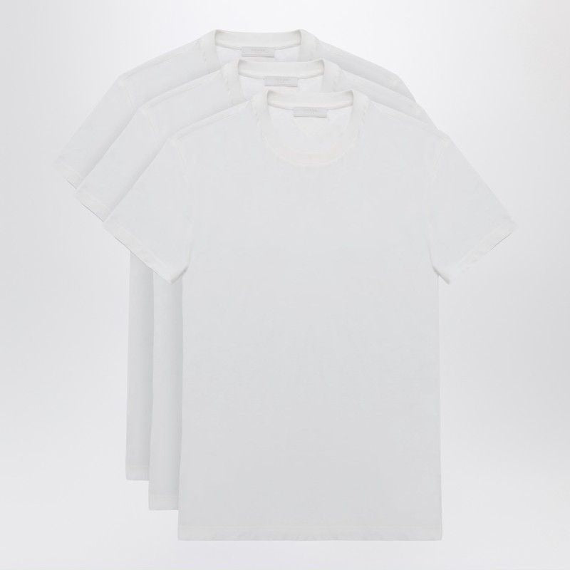 PRADA Set of Three Classic White Cotton Crew-Neck T-Shirts