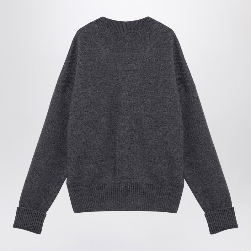 AMI PARIS Heart Emblem Grey Wool Cardigan