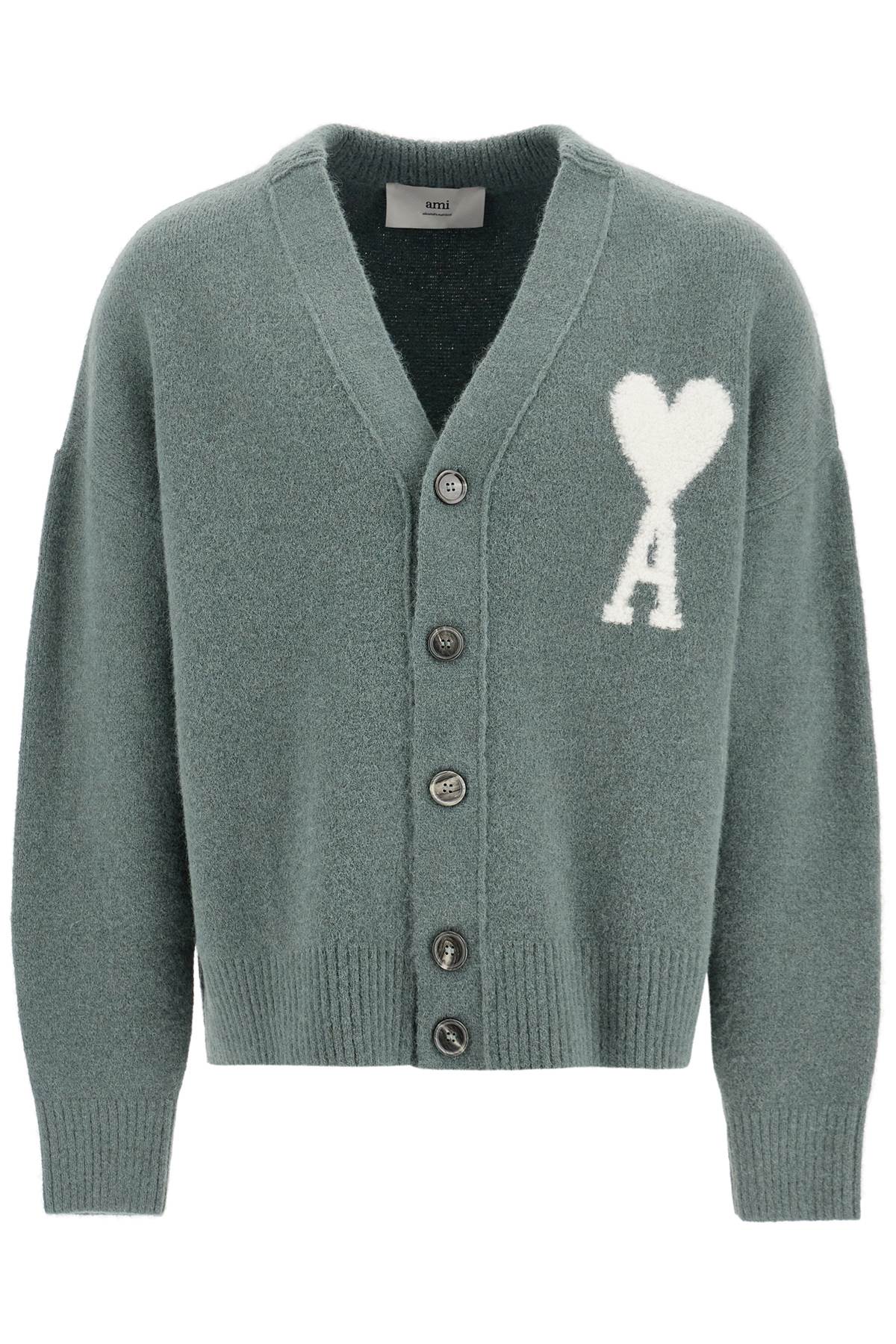 AMI PARIS Oversized V-Neck Cardigan with Heart Intarsia - FW24