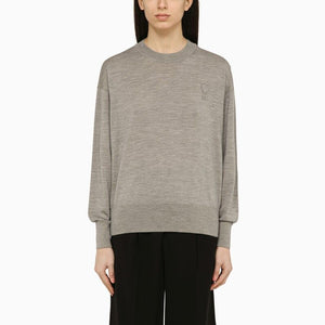 AMI PARIS Grey Wool Ami of Coeur Sweater for Women - SS24
