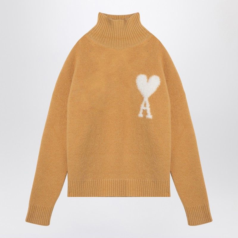 AMI PARIS Heart Emblem Turtleneck Sweater in Ochre Yellow