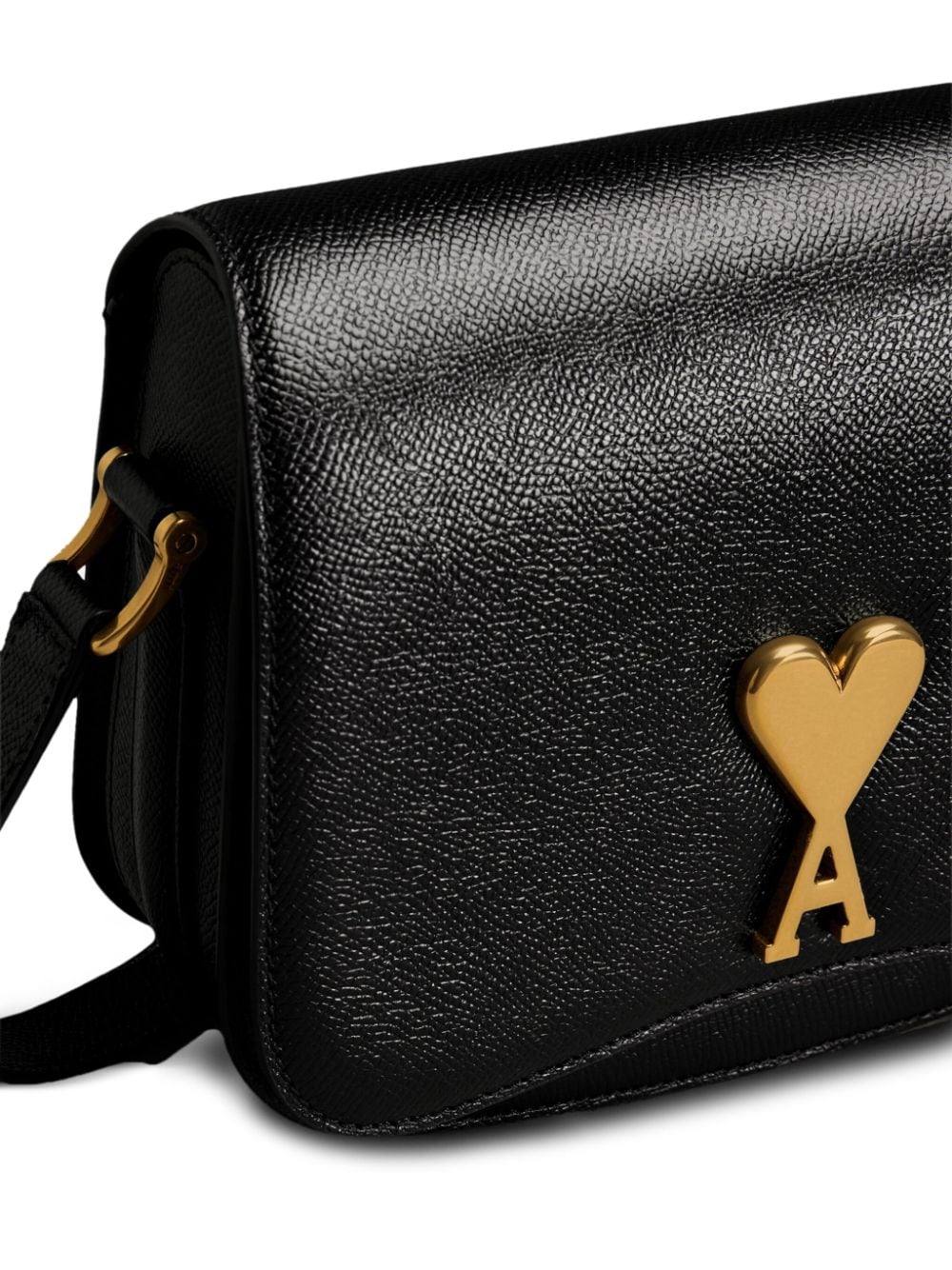 AMI PARIS Elegant Black Leather Crossbody Handbag