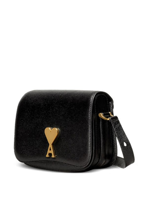 AMI PARIS Elegant Black Leather Crossbody Handbag