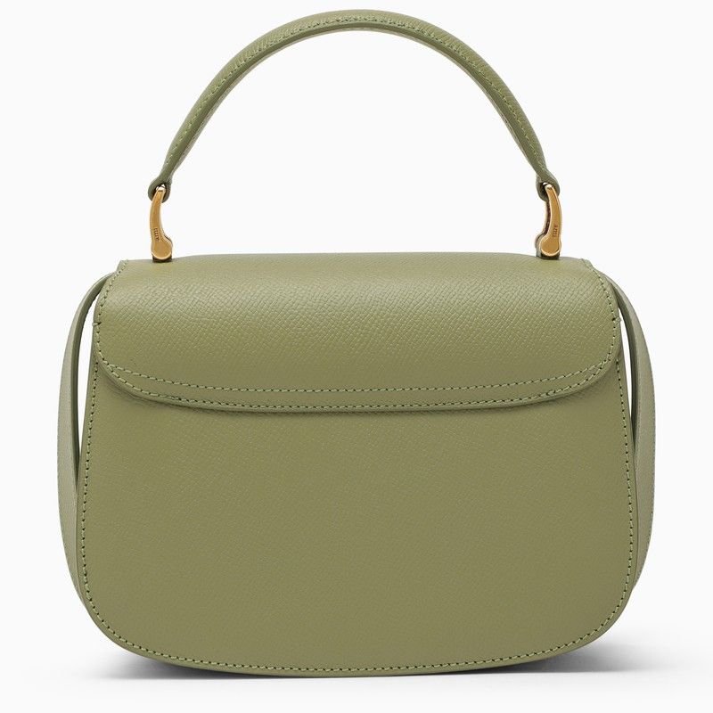 AMI PARIS Olive Green Grained Leather Small Crossbody Handbag with Gold-Tone Accents