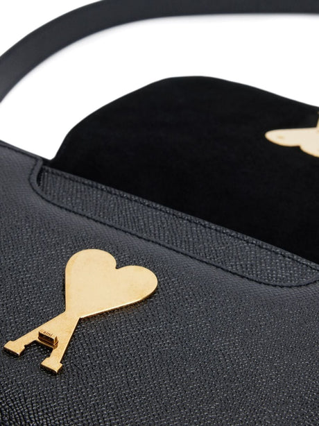 AMI PARIS Elegant Black Leather Shoulder Handbag