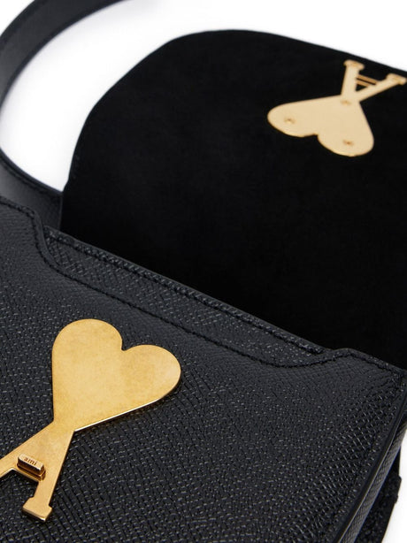 AMI PARIS Elegant Mini Leather Handbag with Gold-Tone Accent