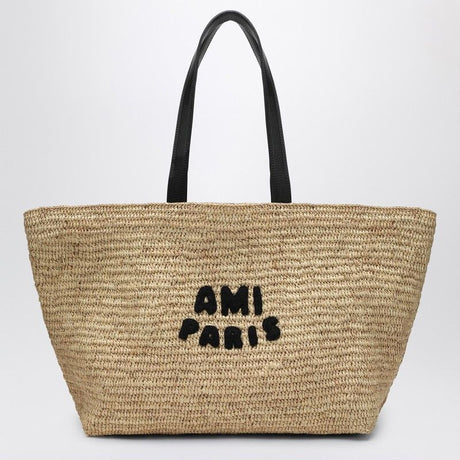 AMI PARIS Raffia Tote Handbag with Logo