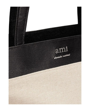 AMI PARIS Beige Linen and Cotton Tote for Women - SS24 Collection