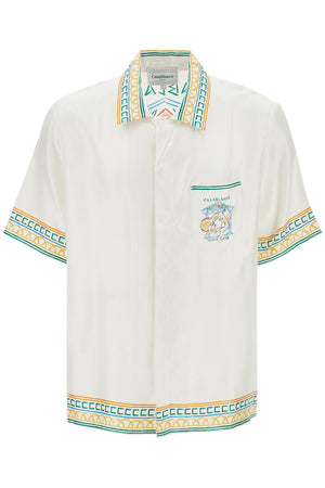 CASABLANCA Silk Crayon Temple Tennis Club Short Sleeve Shirt