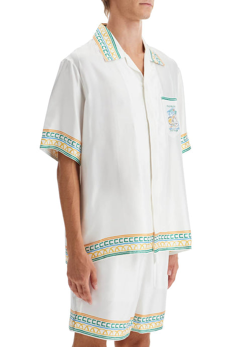 CASABLANCA Silk Crayon Temple Tennis Club Short Sleeve Shirt