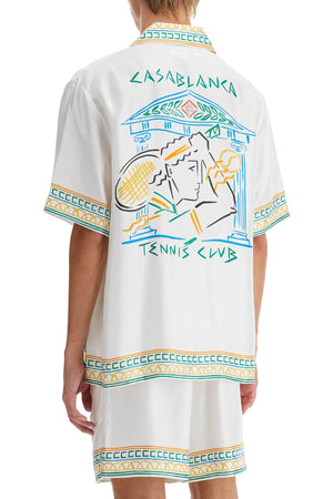 CASABLANCA Silk Crayon Temple Tennis Club Short Sleeve Shirt