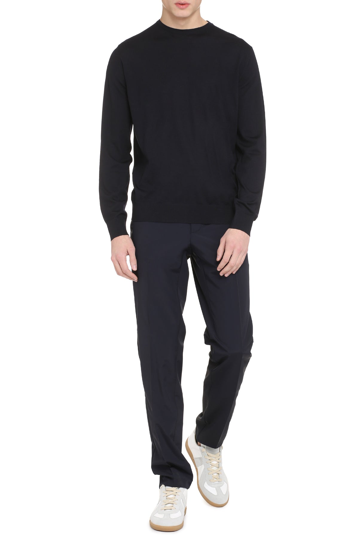 PRADA Fine-Knit Ribbed Sweater in Blue for Men