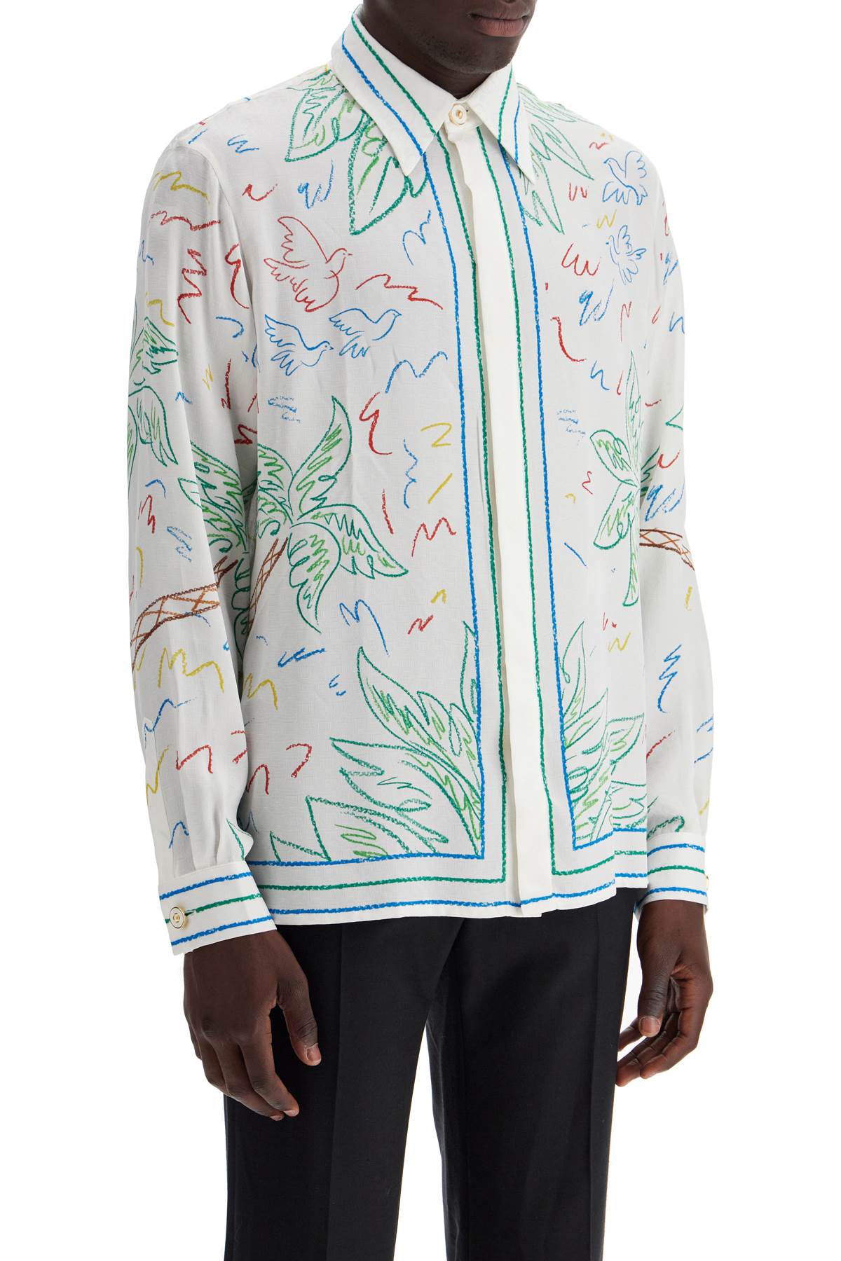 CASABLANCA Silk Crayon Sketch Long Sleeve Shirt