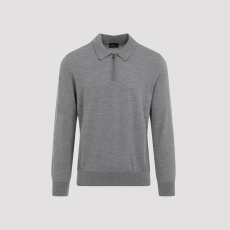 BRIONI Luxury Wool Zip-Up Polo with Long Sleeves