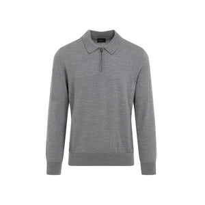 BRIONI Luxury Wool Zip-Up Polo with Long Sleeves