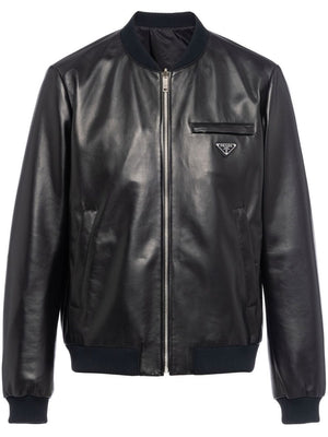 PRADA Handsome Black Reversible Leather Bomber Jacket for Men