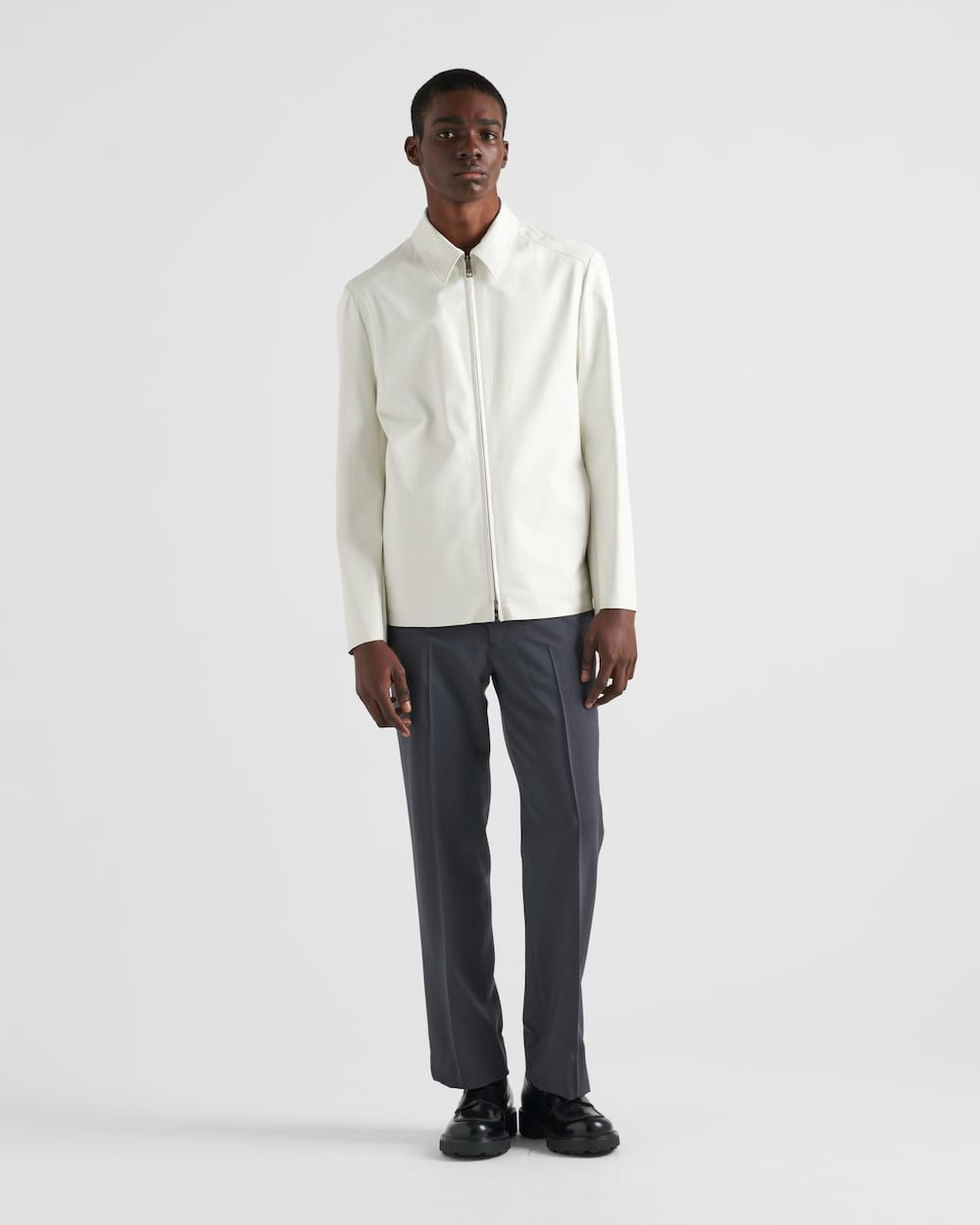 PRADA Premium White Calf Leather Shirt Jacket for Men - SS24 Collection